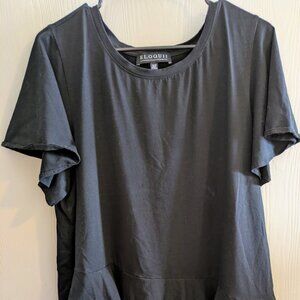 Eloquii Black Ruffle Pleated Hem Crew Neck Short Sleeve Plus Top Size 18/20